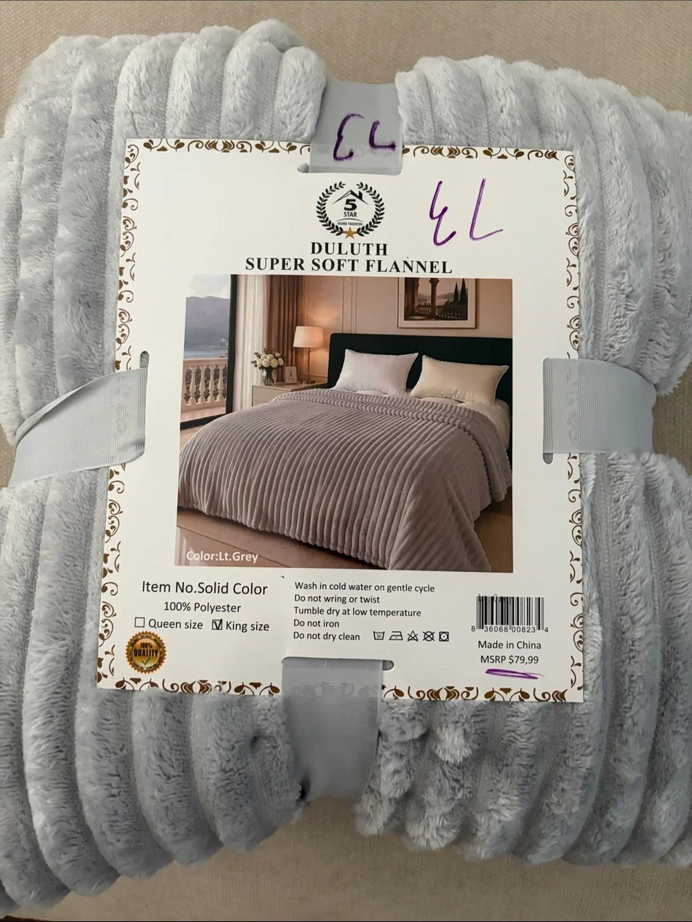 Duluth Trading Co Light Grey Super Soft Flannel Throw